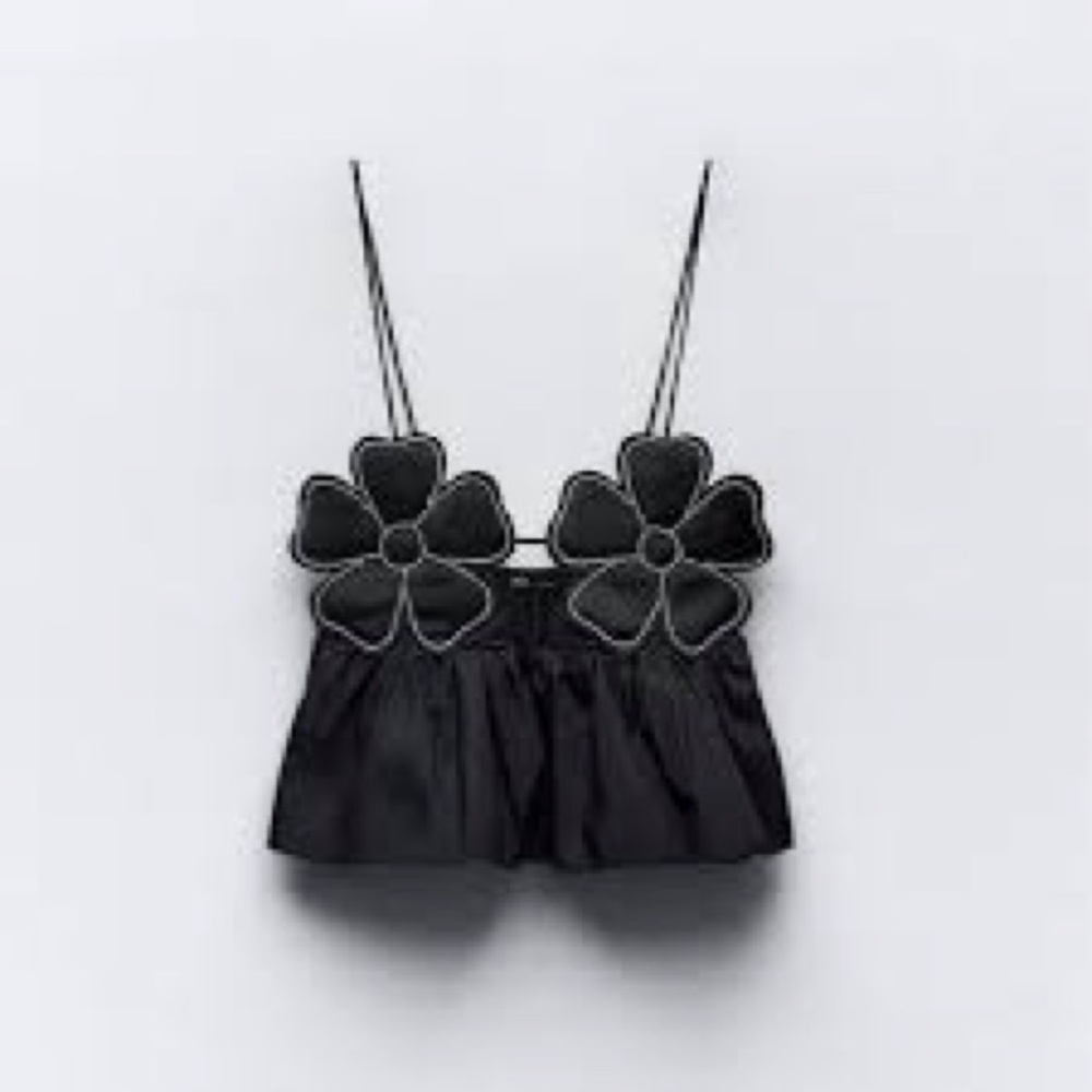 Zara Rhinestone Floral Poplin Top